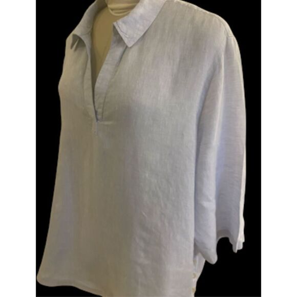 Sigrid Olsen 100% Linen Lt. Blue/Chambray Top 2X Tunic Plus Size - Picture 10 of 13